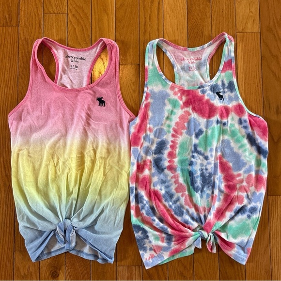 Lot Of 4 Abercrombie Kids Sleeveless Logo Tank Top Girl Sz 9/10 Pink Navy TieDye - Picture 7 of 11